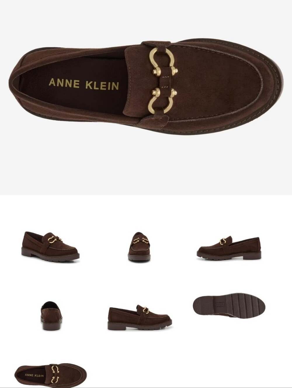 Anne Klein Women’s Brown Suede Loafers with Golden Accents In Size 9.5